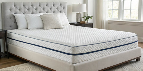 A cooling mattress on a bed, the best option for hot sleepers shopping online.
