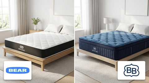 Bear Original and Brooklyn Bedding Signature Hybrid mattresses shown side by side