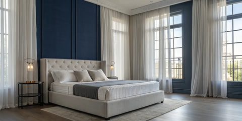 The best firm hybrid mattress on a modern bed frame, offering superior comfort and support.