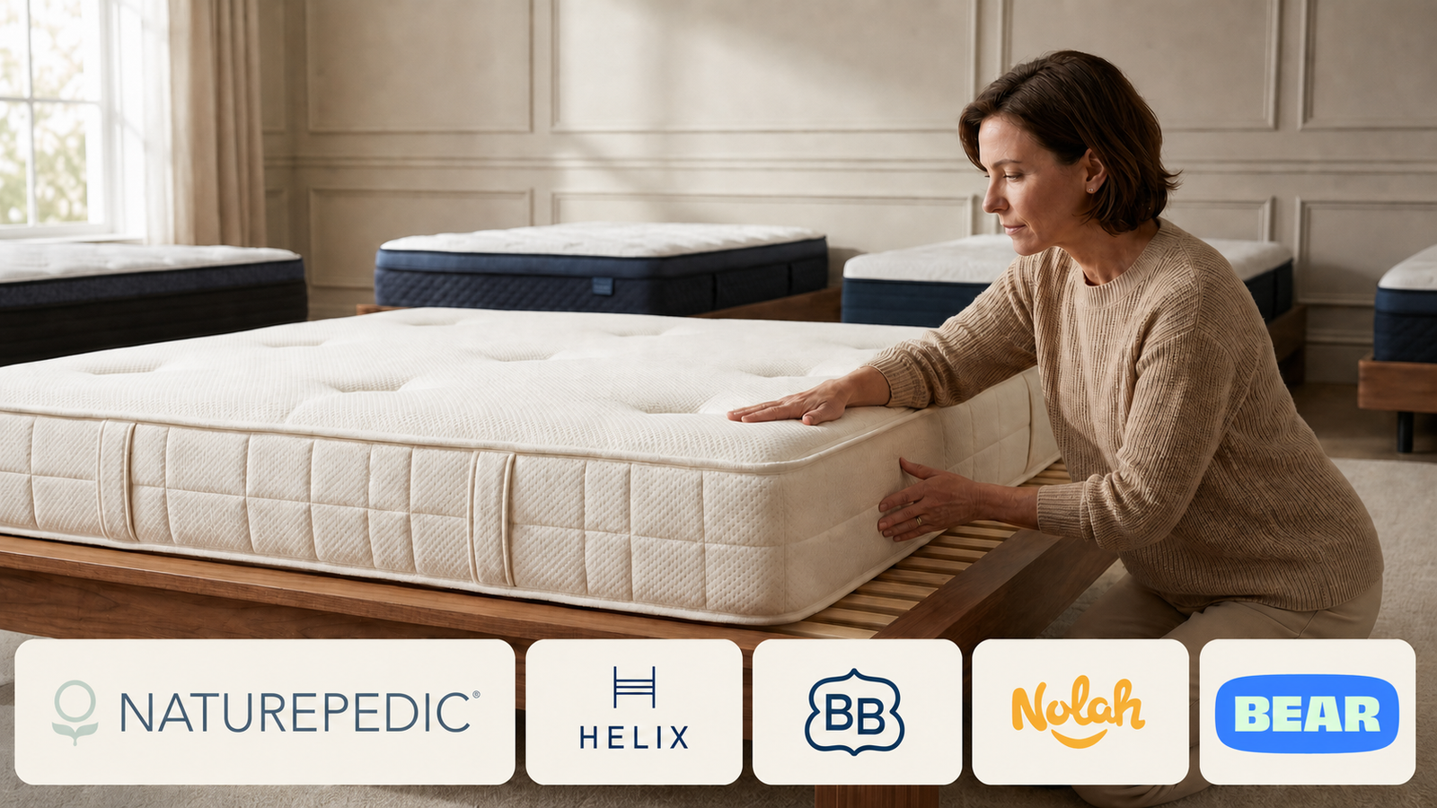 Best Mattress for a Platform Bed: Online Shopper Guide featuring official Naturepedic, Helix, Brooklyn Bedding, Nolah, Bear branding