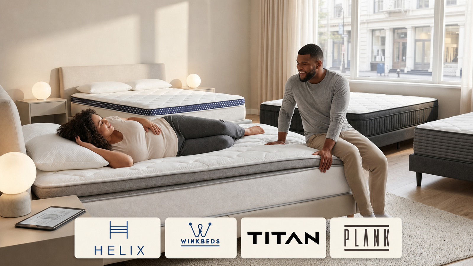 Best Mattress for Heavy Sleepers: 4 Supportive Hybrids featuring official Helix, WinkBeds, Titan, Plank branding