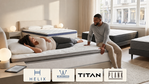 Best Mattress for Heavy Sleepers: 4 Supportive Hybrids featuring official Helix, WinkBeds, Titan, Plank branding