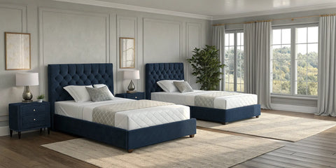 Two modern twin beds with the best firm mattresses for stomach sleepers.