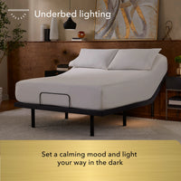 Bed with underbed lighting feature in a bedroom setting
